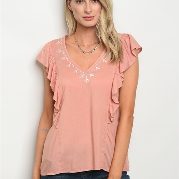 Blush embroidered ruffle top - Picture 2 of 3